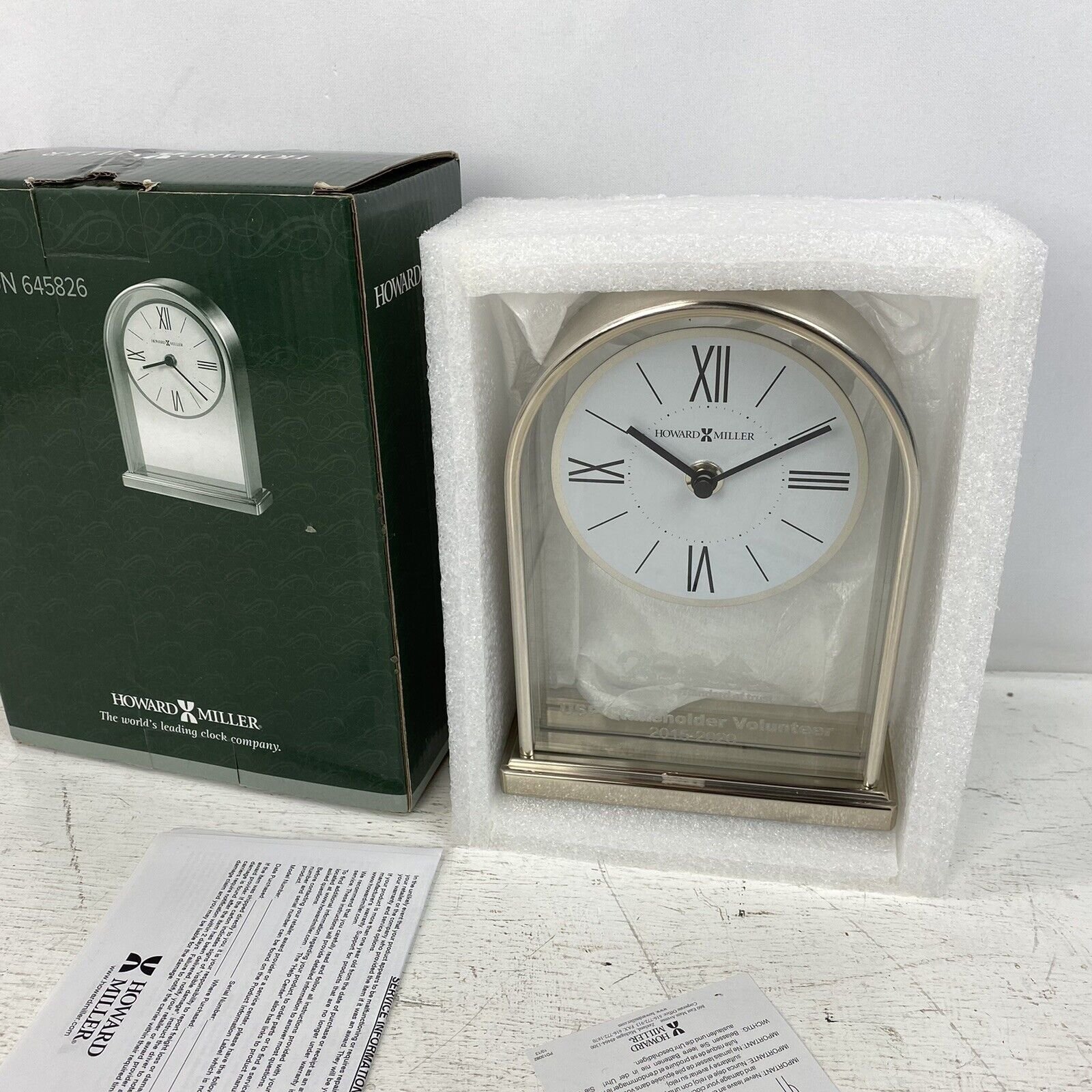 Howard Miller Jefferson 645-826 Table Clock W/ Wordings. No Warranty.
