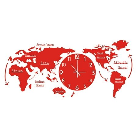 Hxoliqit World Map Wall Clock Home Bedroom Wall Personality Wall Clock Clock & Accessories Clock For Bedroom Home Supplies Household items Small Household appliance