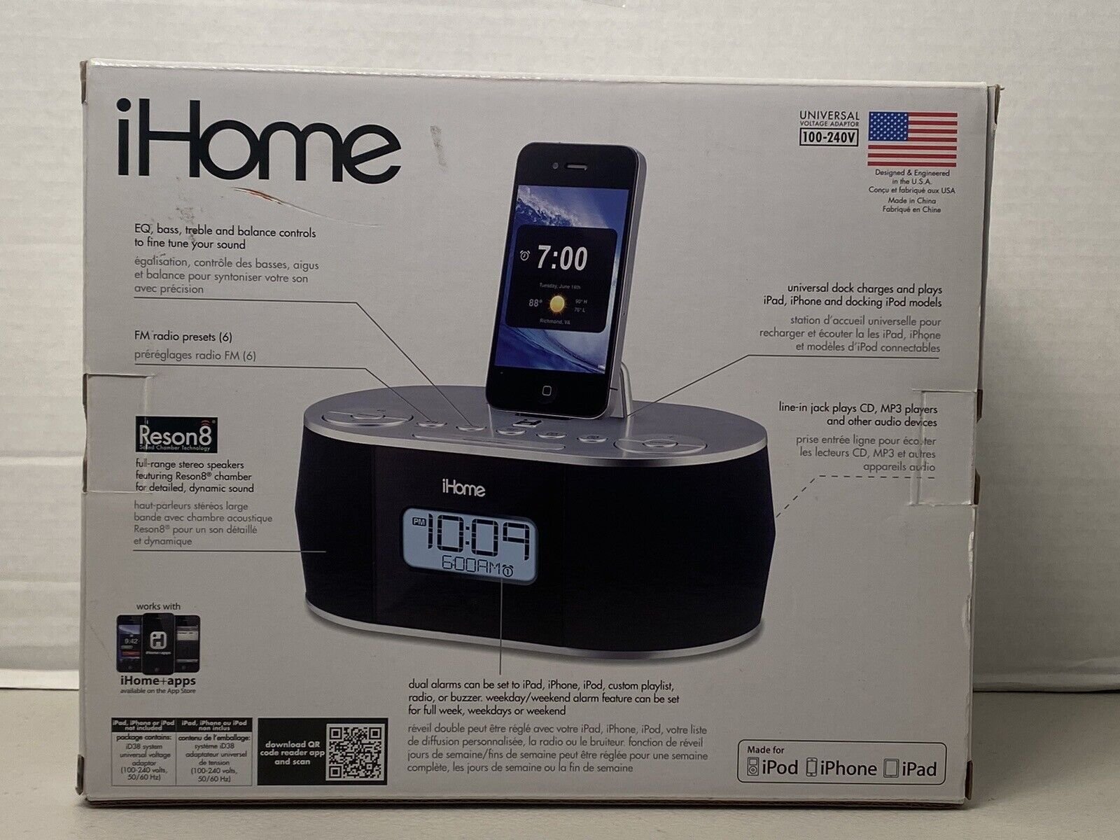 iHome iD38 App Enhanced Stereo System with Dual Alarm FM Clock Radio
