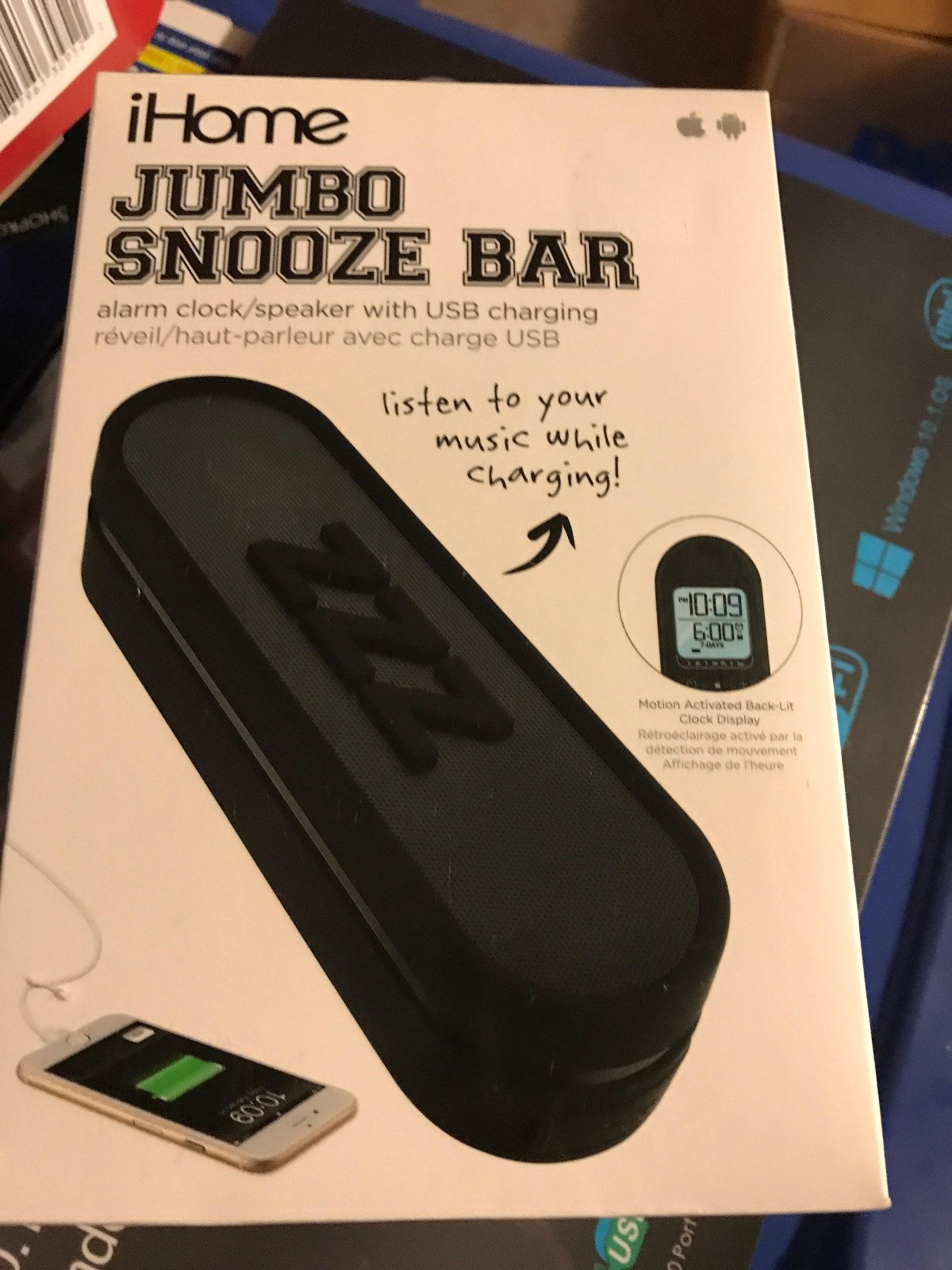 iHome Jumbo Snooze Bar Alarm Clock with USB Charging