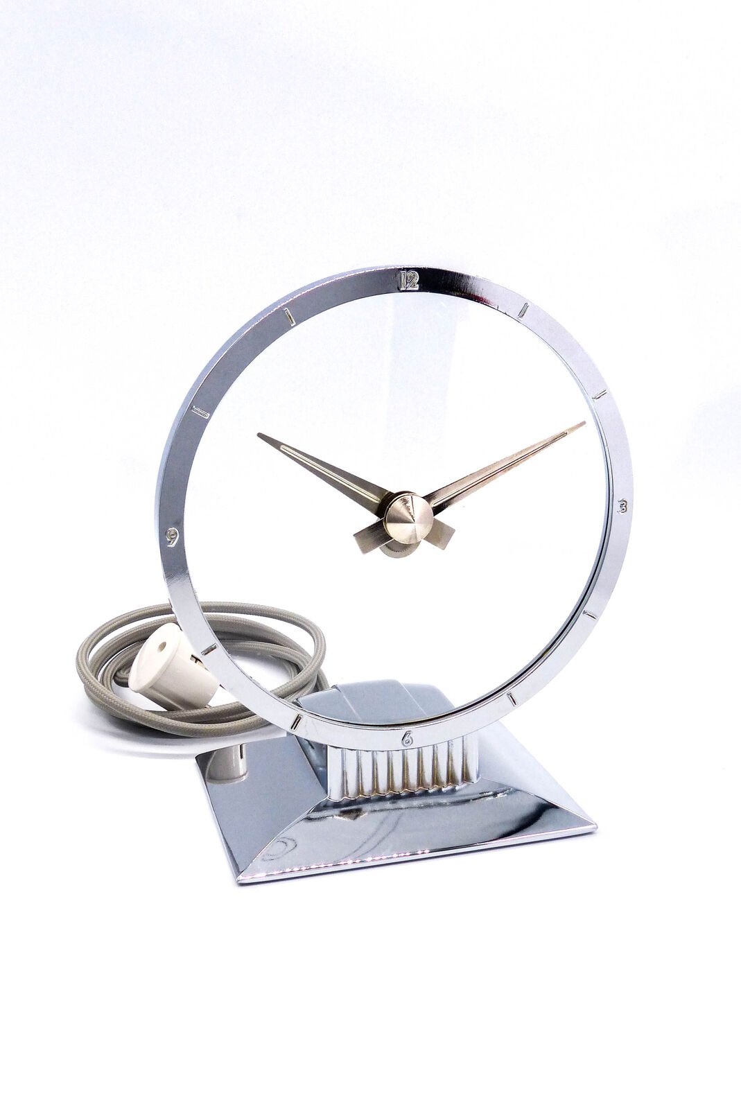 Jefferson Golden Hour desk clock chrome plated rarre 220 V 50 Hertz