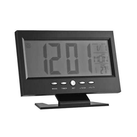 landege World Time Creative Large Screen Modern Digital Alarm Clock LCD LED Backlight Snooze Large Digit Desk (Black)