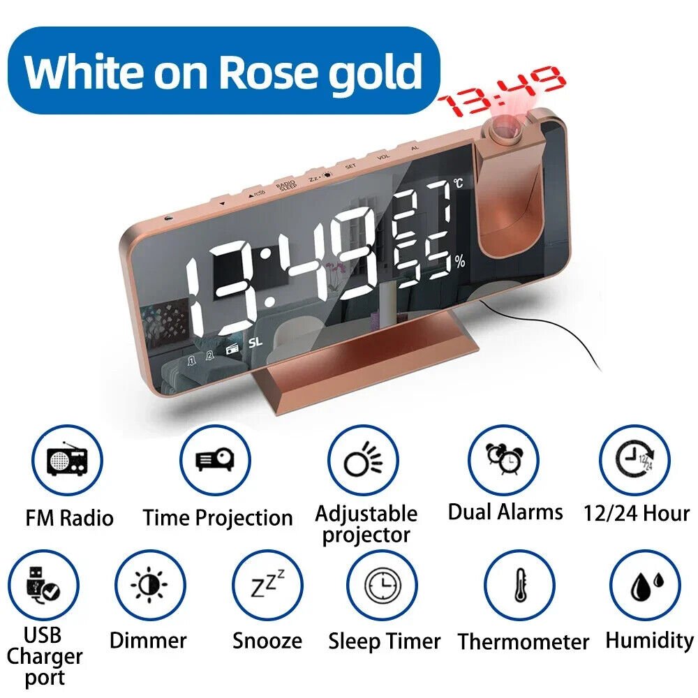 LED Digital Alarm Clocks USB Electronic Ceiling Projector Alarm Clock