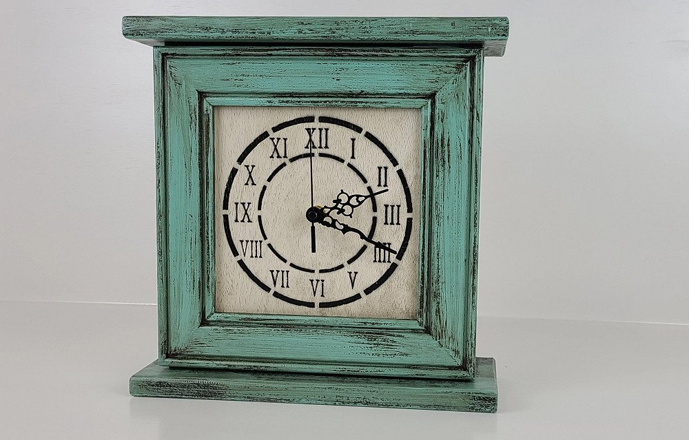 MANTLE CONCEALMENT CLOCK TEAL DISTRESSED