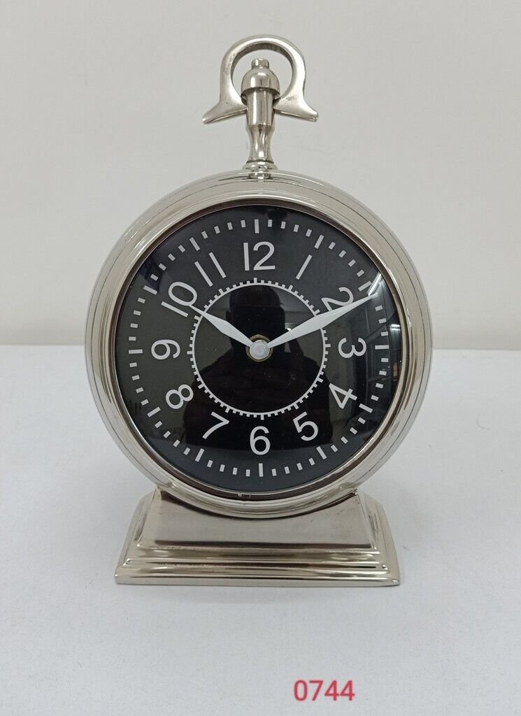 Marine Clock,18cm Round Table Clock, Non-Ticking Silent Metal Small Clock