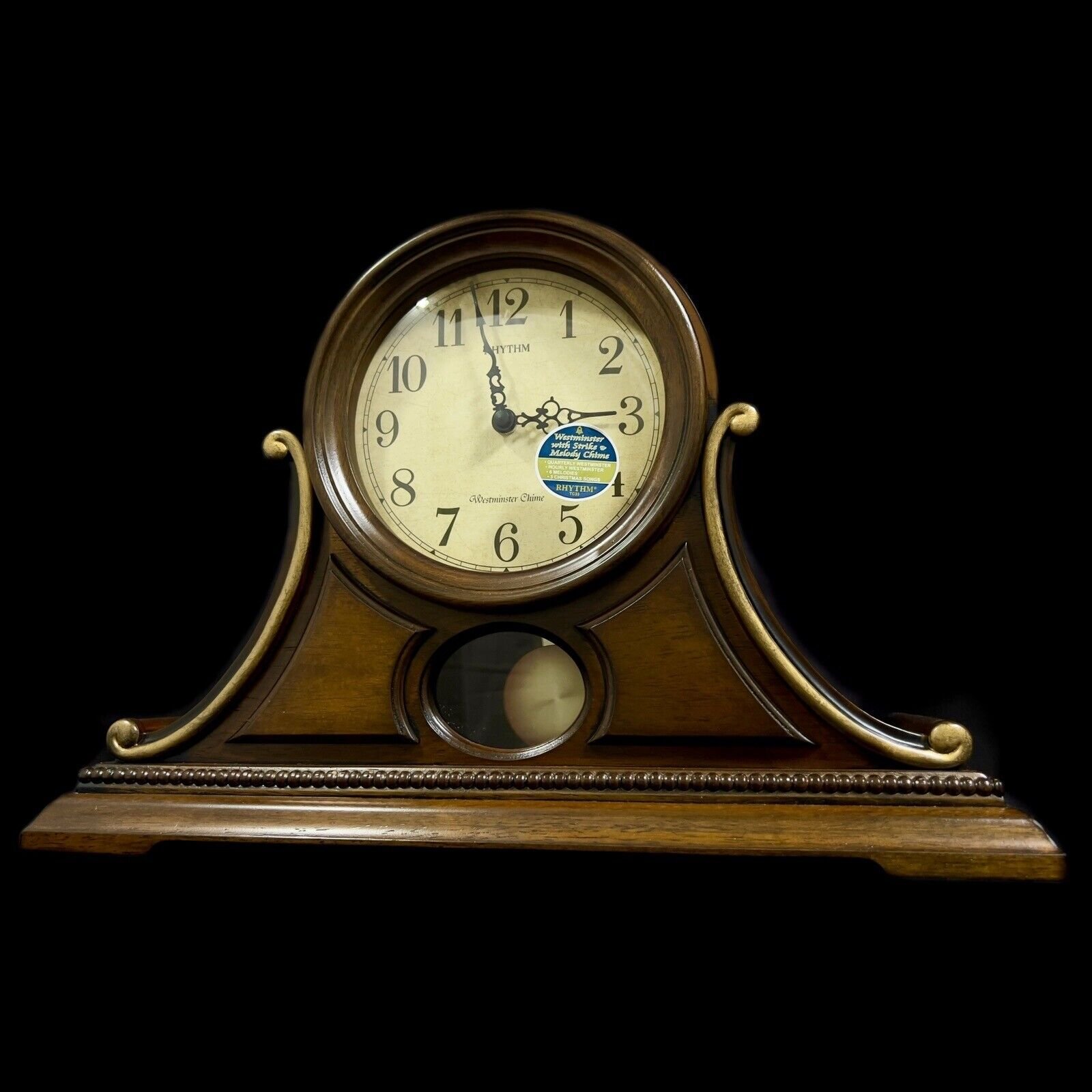 MIB Rhythm WSM Tuscany Wooden Chiming & Musical Pendulum Mantel Clock CRJ729UR06