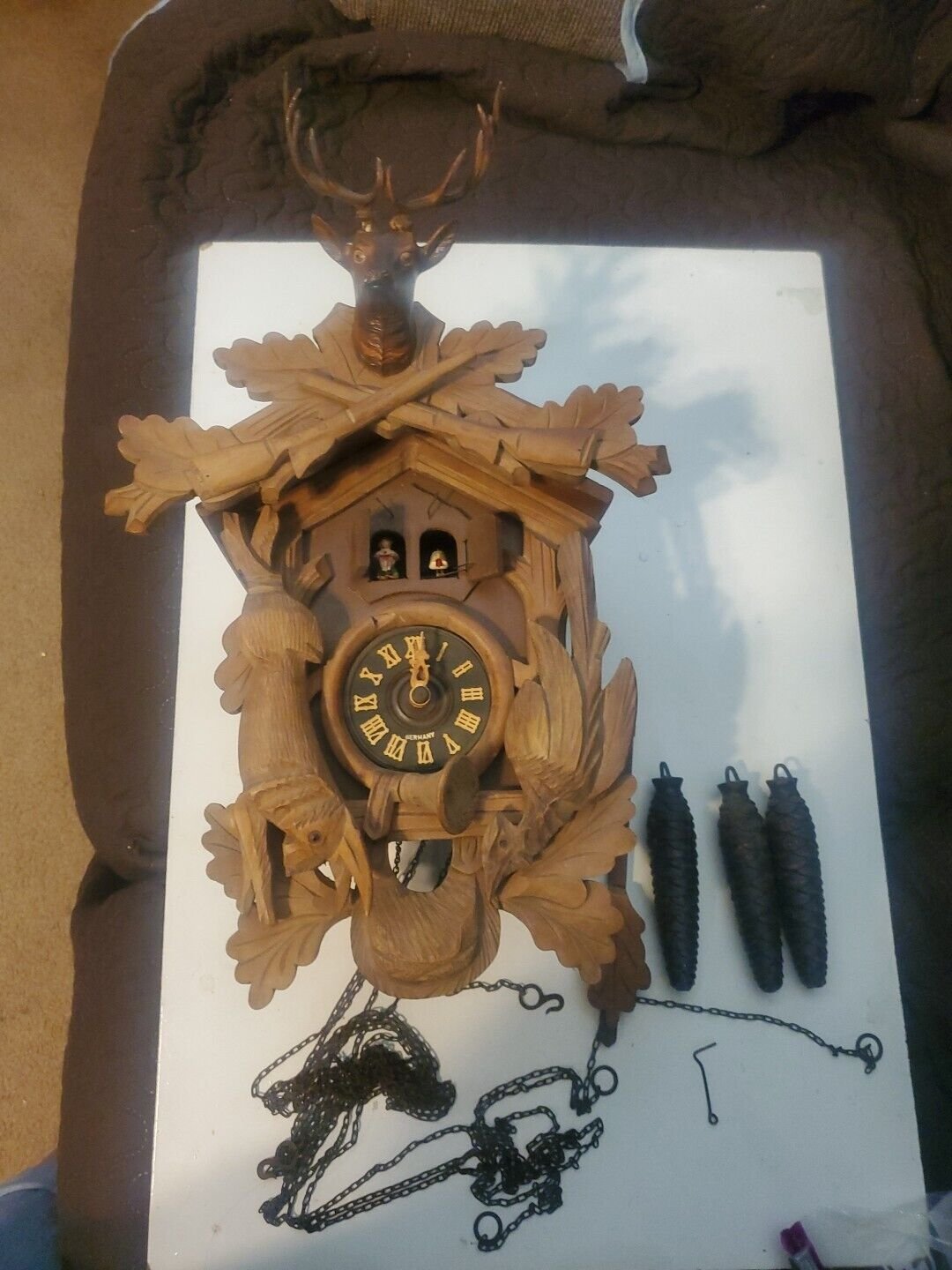 Musical Cuckoo Clock, Guns Deer Hunting Germany
