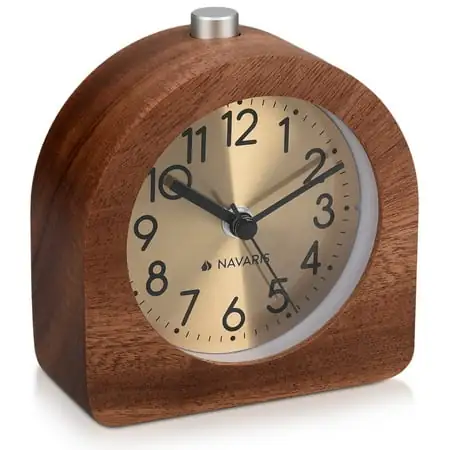 Navaris Wood Analog Alarm Clock (Dark Brown) Silent & Battery Operated photo Navaris Wood Analog Alarm Clock (Dark Brown) Silent & Battery Operated featured image