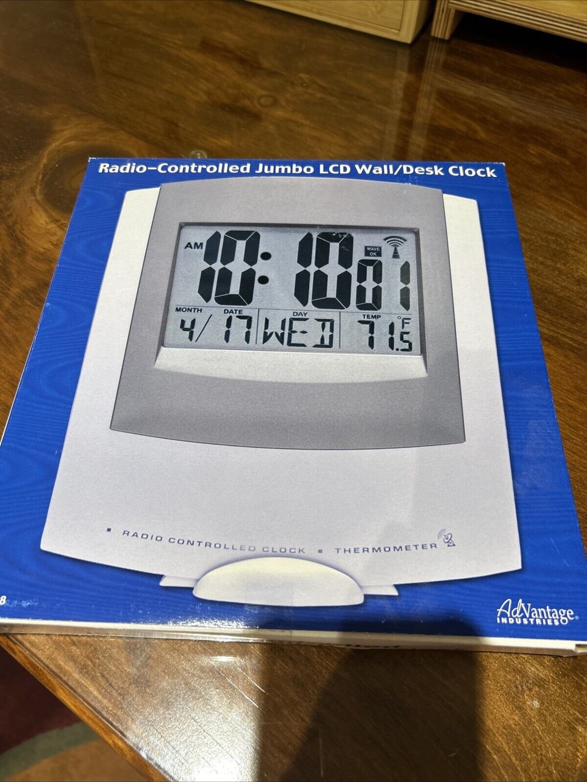 NEW Radio Controlled Jumbo LCD Clock Date Temp Wall Desk Digital Gray 
