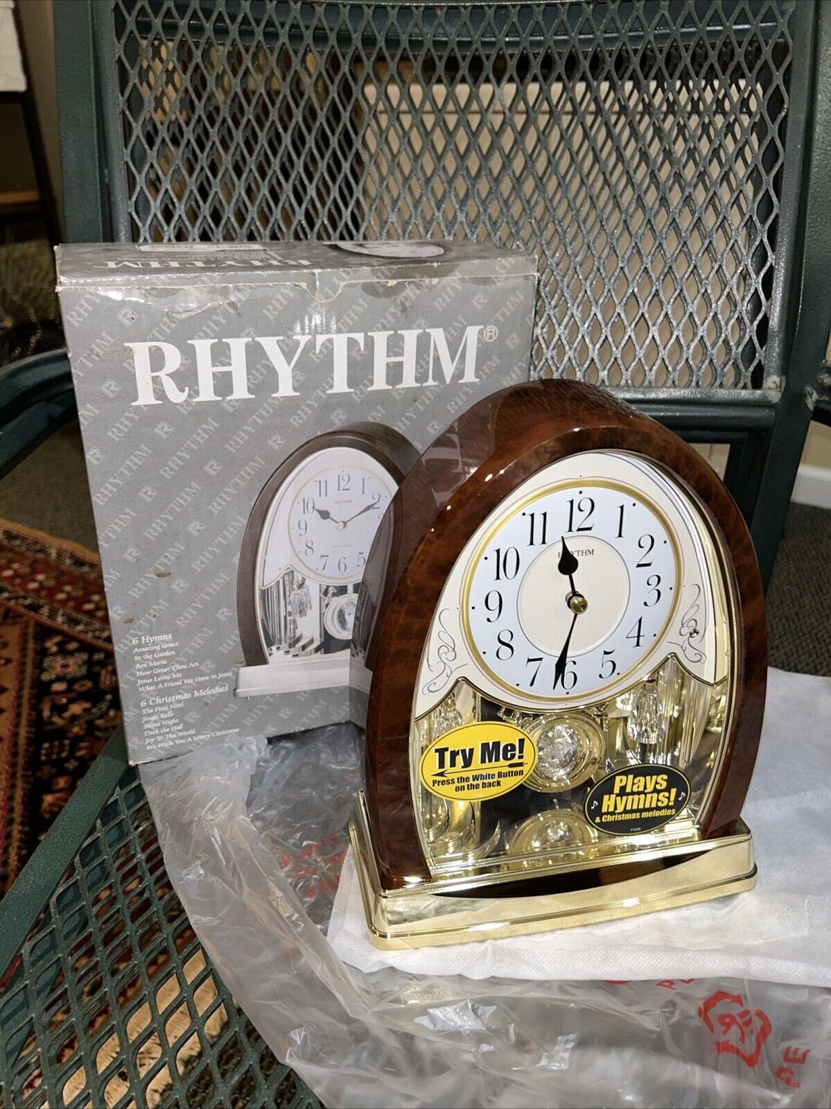 NEW Rhythm 4RJ636WD23 Wood Grain Mantle Shelf Clock Hymns + Christmas Melodies