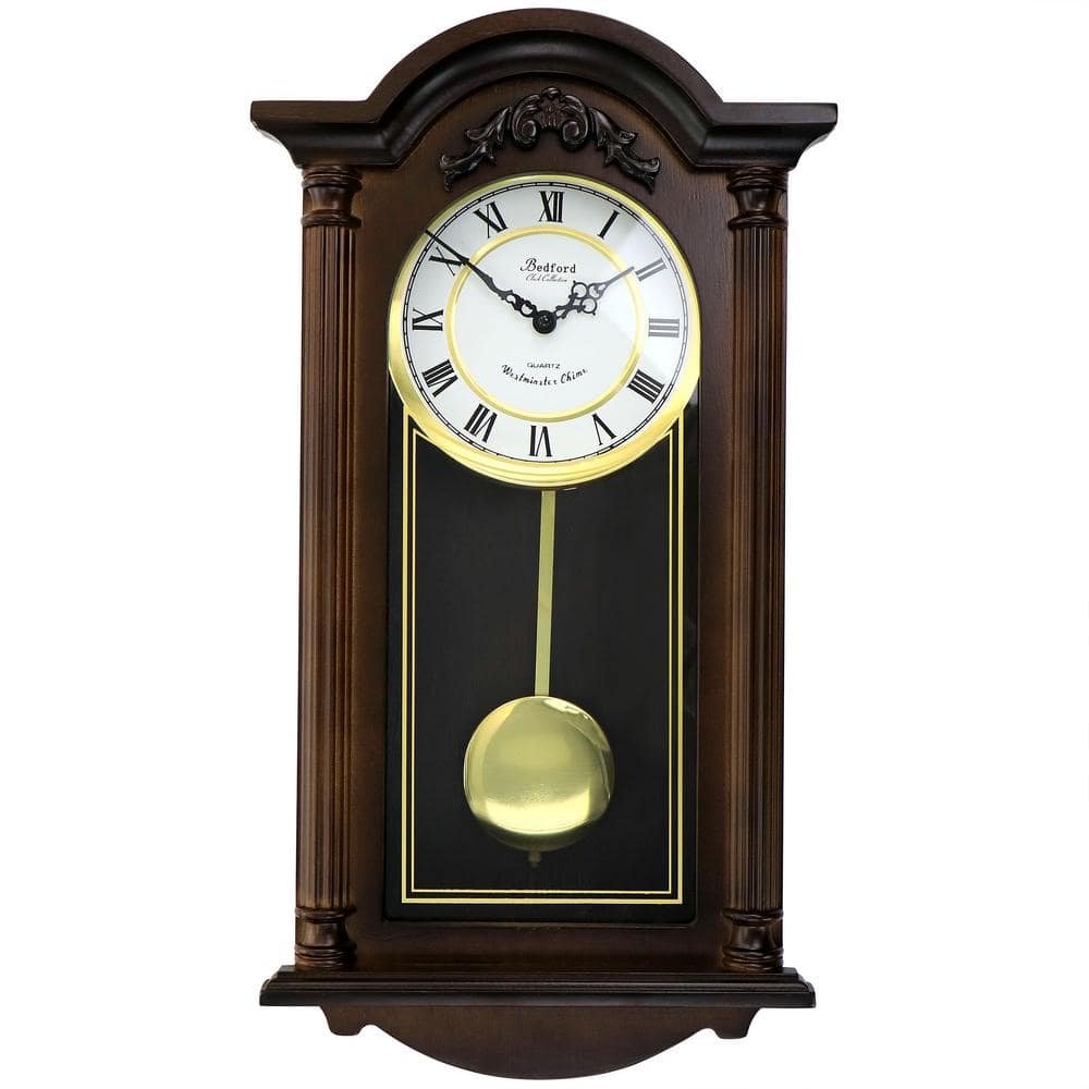 Noah 22 in. Chestnut Wood Chiming Pendulum Wall Clock