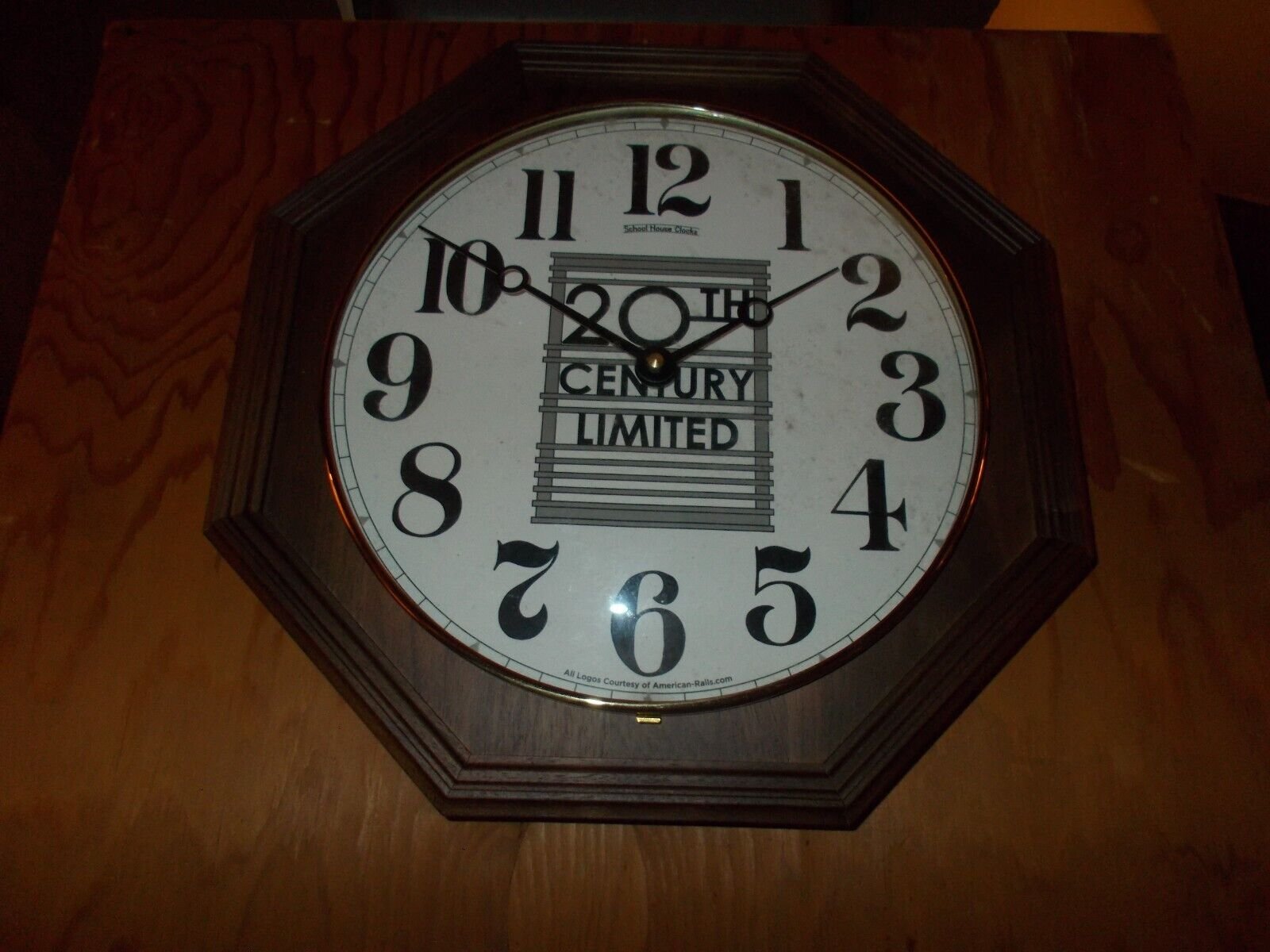 NOS RAILROAD GALLERY CLOCK, 20th CENTURY LIMITED, BLACK WALNUT, MADE IN THE USA