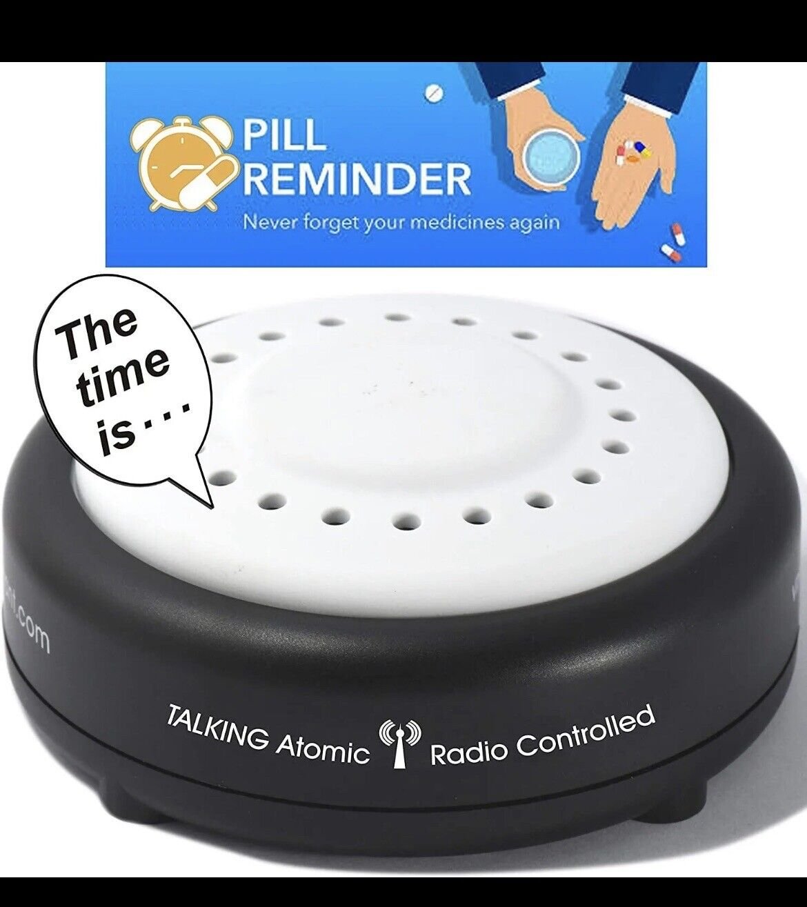 Pill Reminder Atomic Talking Alarm Clock w/ 8 Wake Up Alarms for Elderly Mom Dad