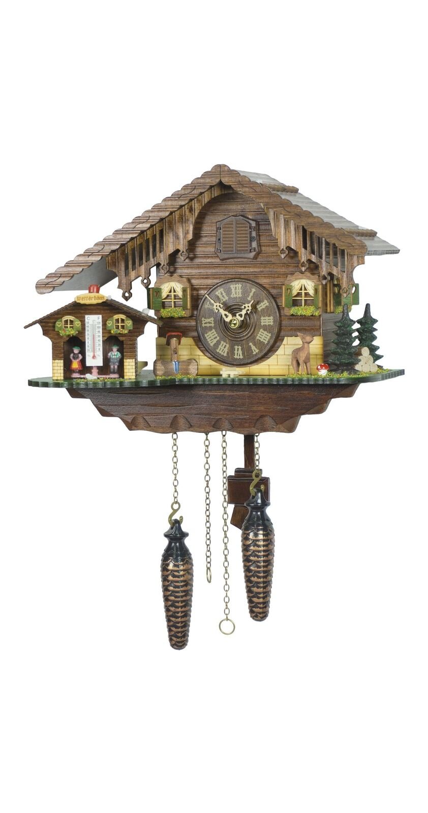 Quartz Cuckoo Clock Swiss house with weather house TU 415 Q NEW