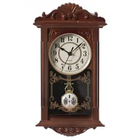 Quickway Imports Vintage Grandfather Wood Looking Plastic Pendulum Wall Clock for Living Room