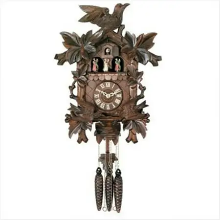 River City Clocks Eight Day Musical Cuckoo Clock with Dancers Moving Birds Feed Bird Nest