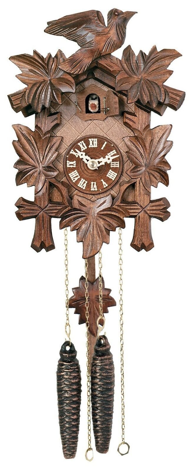 River City Clocks One Day Hand-Carved Cuckoo Clock with Five Maple Leaves & O...