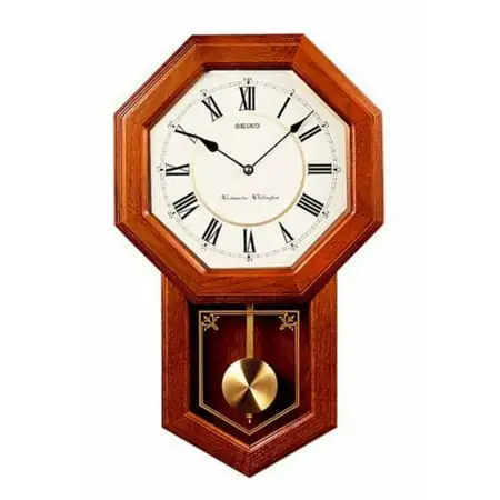 Seiko Brown Oak Schoolhouse Wall Clock, Traditional Analog Quartz QXH 110 BLH