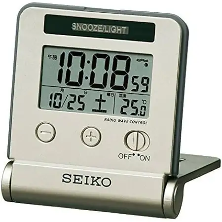 Seiko clock Alarm Clock Traveler Radio waves Digital Automatic lighting calendar temperature photo