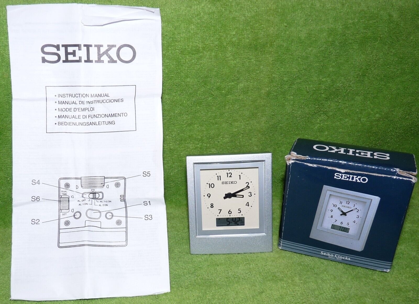 Seiko Quartz Analog/Digital Travel Alarm Clock QHL016SL Dual Time w/Box, Running
