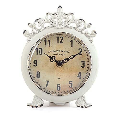 Small Vintage Table Clock, Decorative Shelf Desk Top Clock Rustic Beige