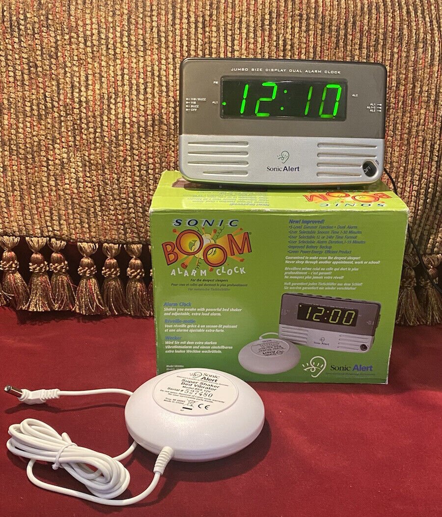 Sonic Alert Sonic Boom Alarm Clock w/ Vibrating Bed Shaker. Tested, Works