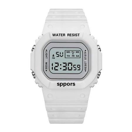 Sports Watch Boys Girls Student LED Electronic Watch Colorful Men Women Square Digital Watches Waterproof Rubber Clock White