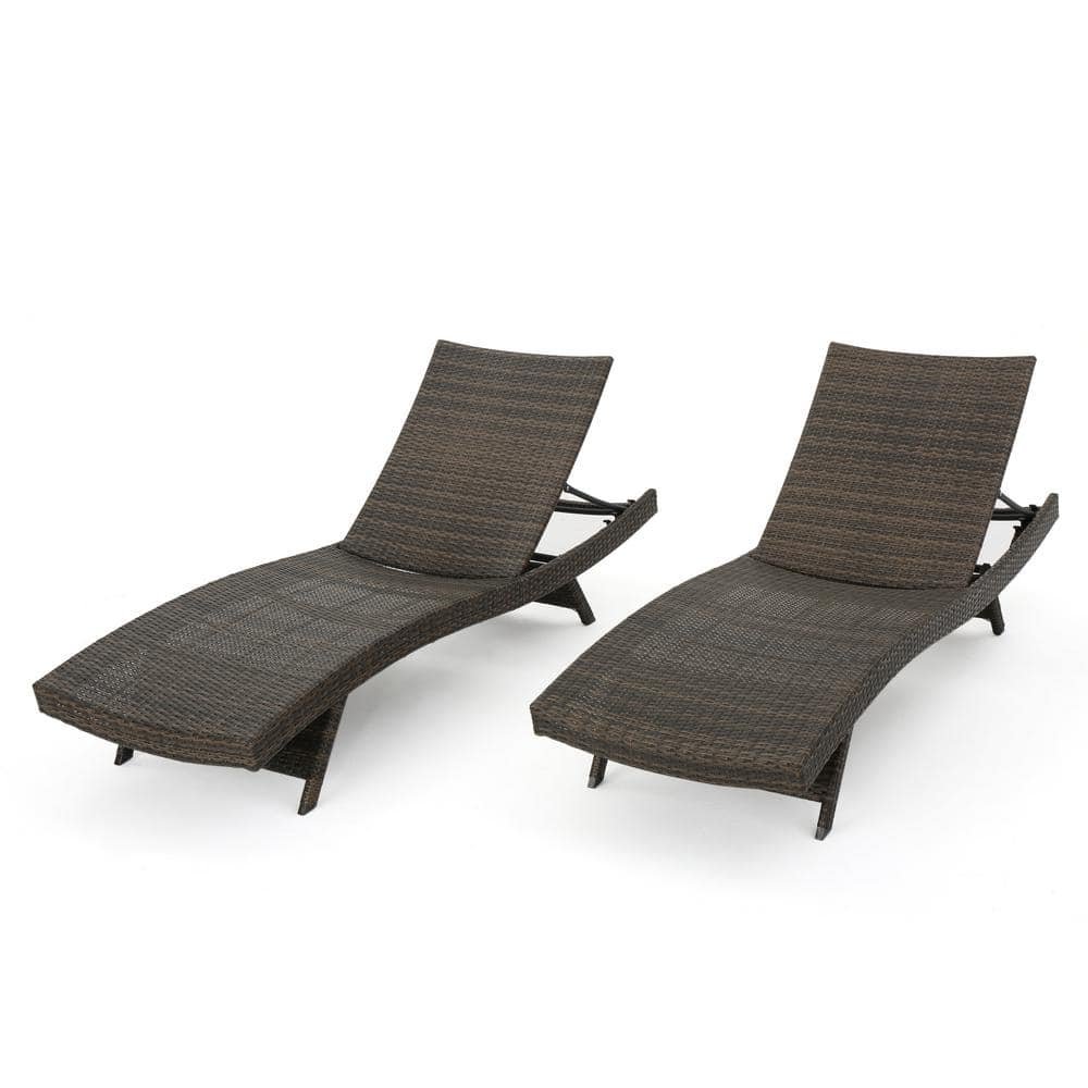 Thira Mixed Mocha Faux Rattan Outdoor Chaise Lounges (Set of 2)