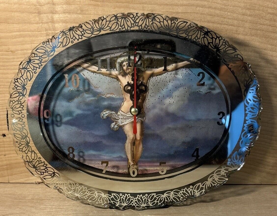 Tianguan M5188A Quartz Alpha Omega Crucifixion Desk Clock Gift Box Glass Lights