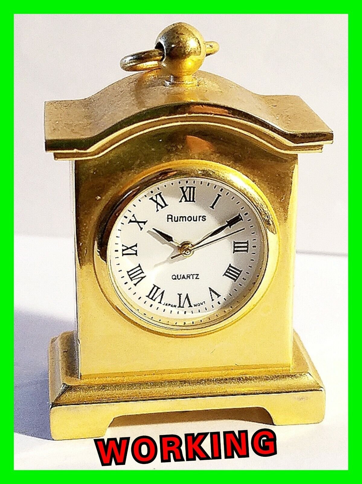 Unique Vintage Rumours Gold Mini Desk Table Analog Clock ~ Excellent Workin Cond