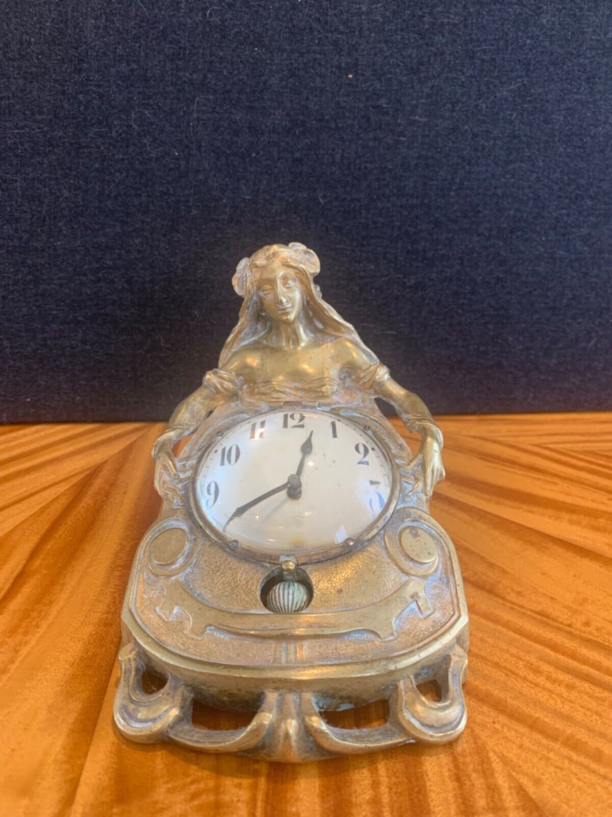 UNUSUAL ART NOUVEAU BRASS /BRONZE FEMALE FIGURAL DOXA SWISS DESK /TRAVEL CLOCK !