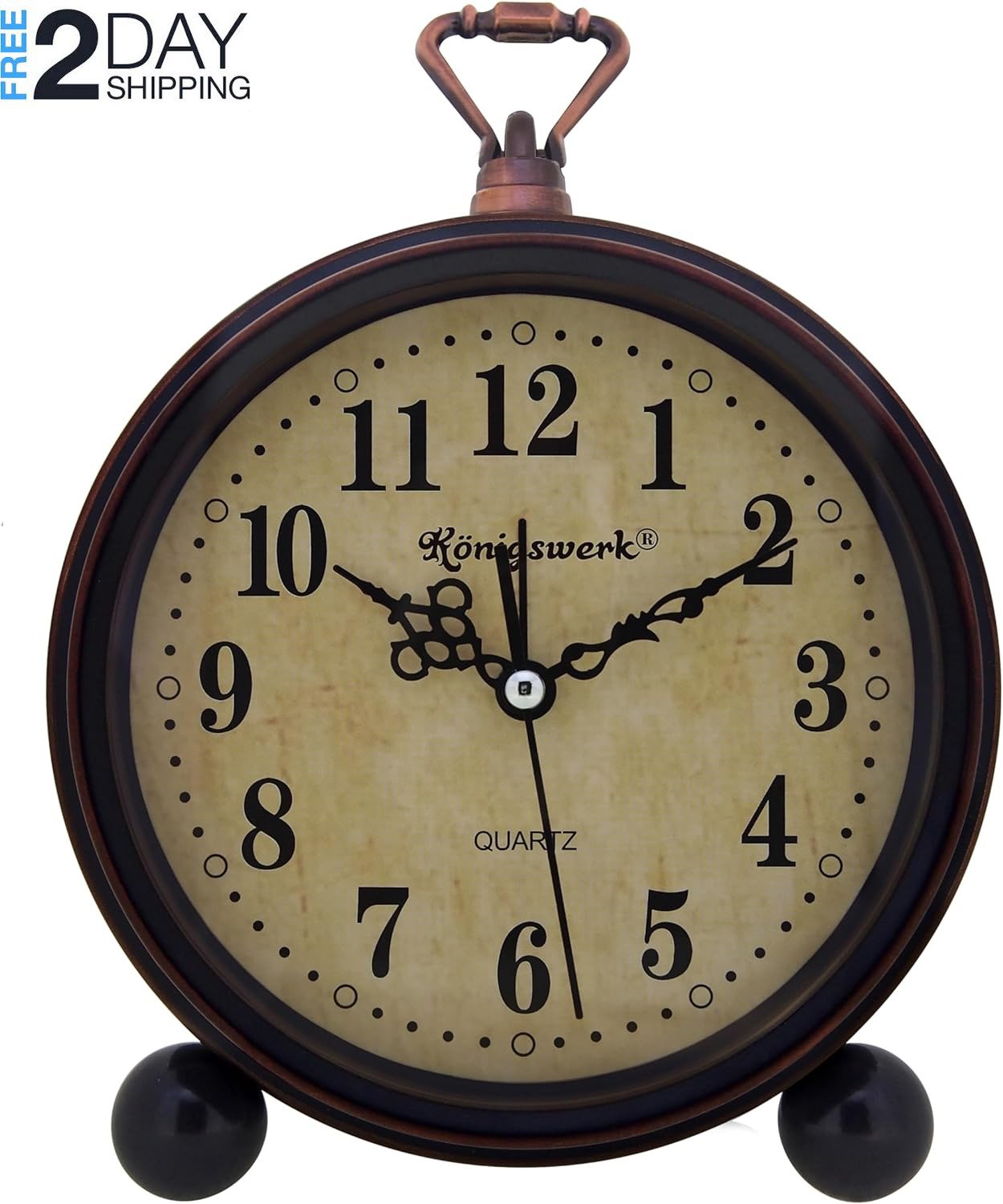 Vintage Analog Alarm Clock, 5.25 Inch Small Silent Desk Clock with Night Light,