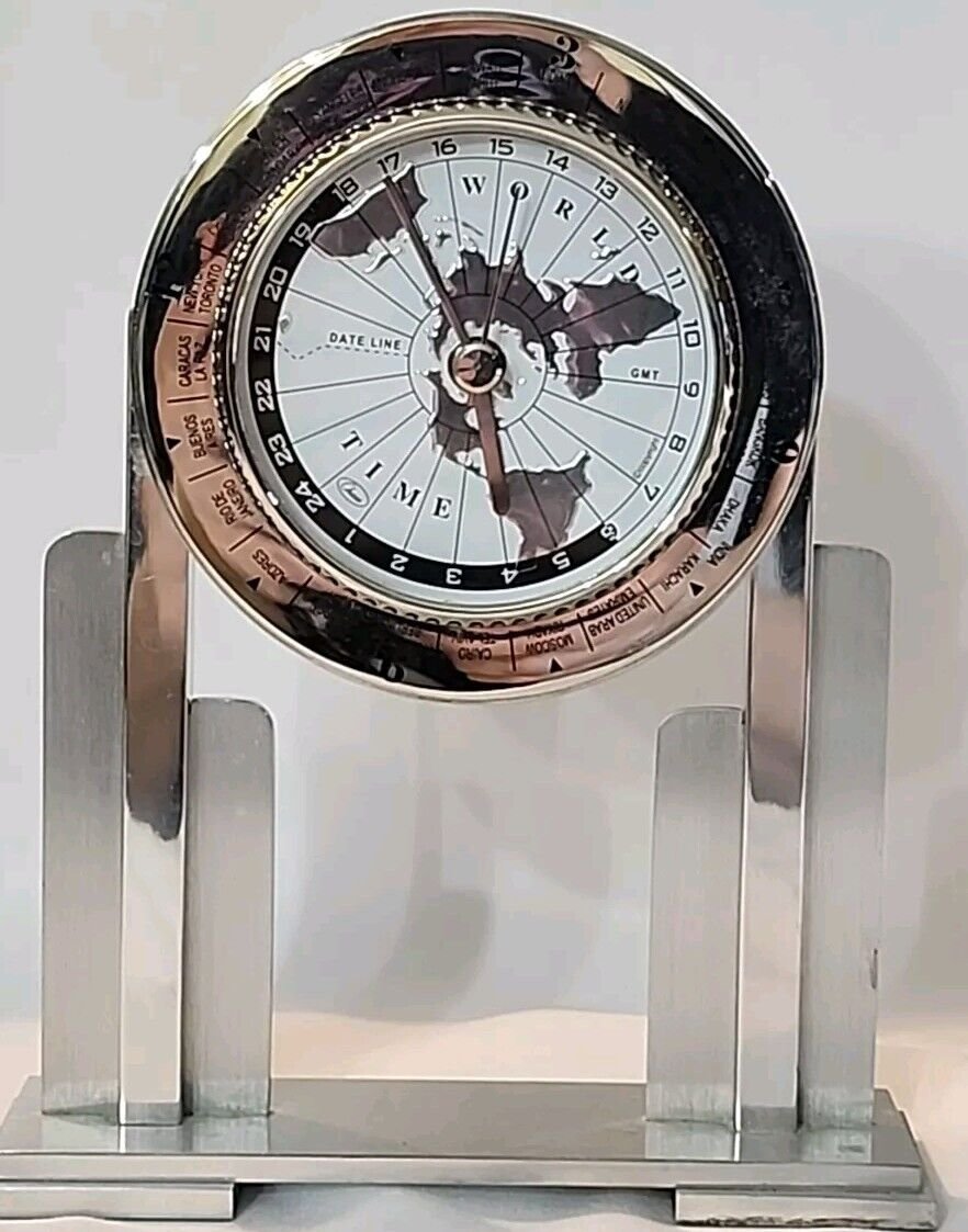 Vintage Chass Clock World Time Adjustable Timepiece Desk/Mantle W/Dateline EUC