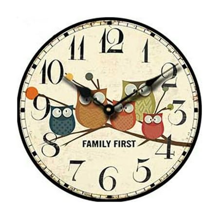Vintage France Colorful French Country Tuscan Style Non-Ticking Silent Wood Wall Clock with Animals Owl Cartoon style