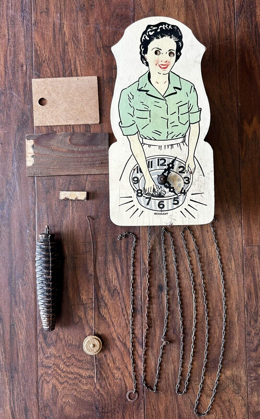 Vintage German House Wife Clock With Moving Eyes - Untested