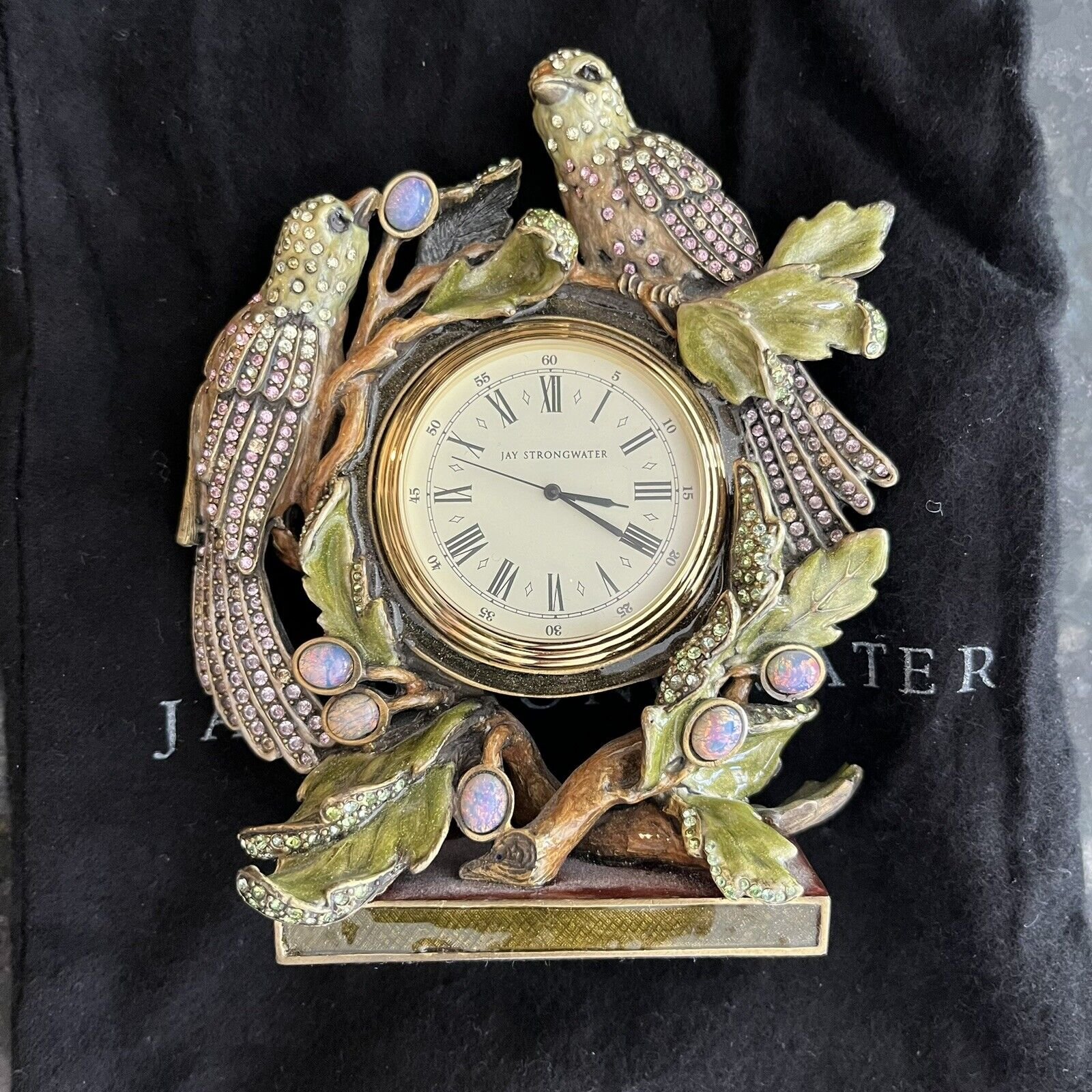Vintage Jay Strongwater Bird clock Swarovski Crystals In Original Box