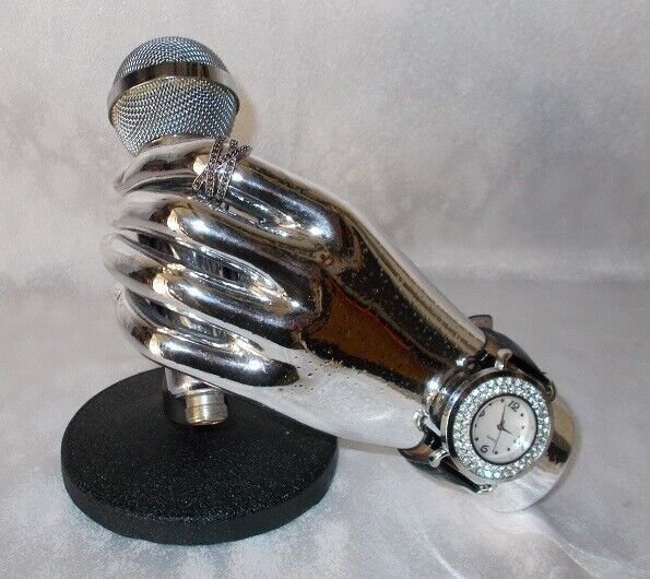 Vintage Ladies Hand Microphone Desk Clock Wrist Watch Handcrafted In US Art Deco