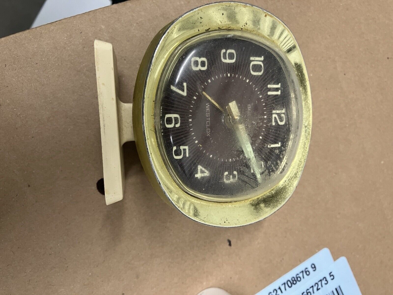 Vintage MCM Baby Ben Wind Up Alarm Clock by Westclox Beige and Gold Tone