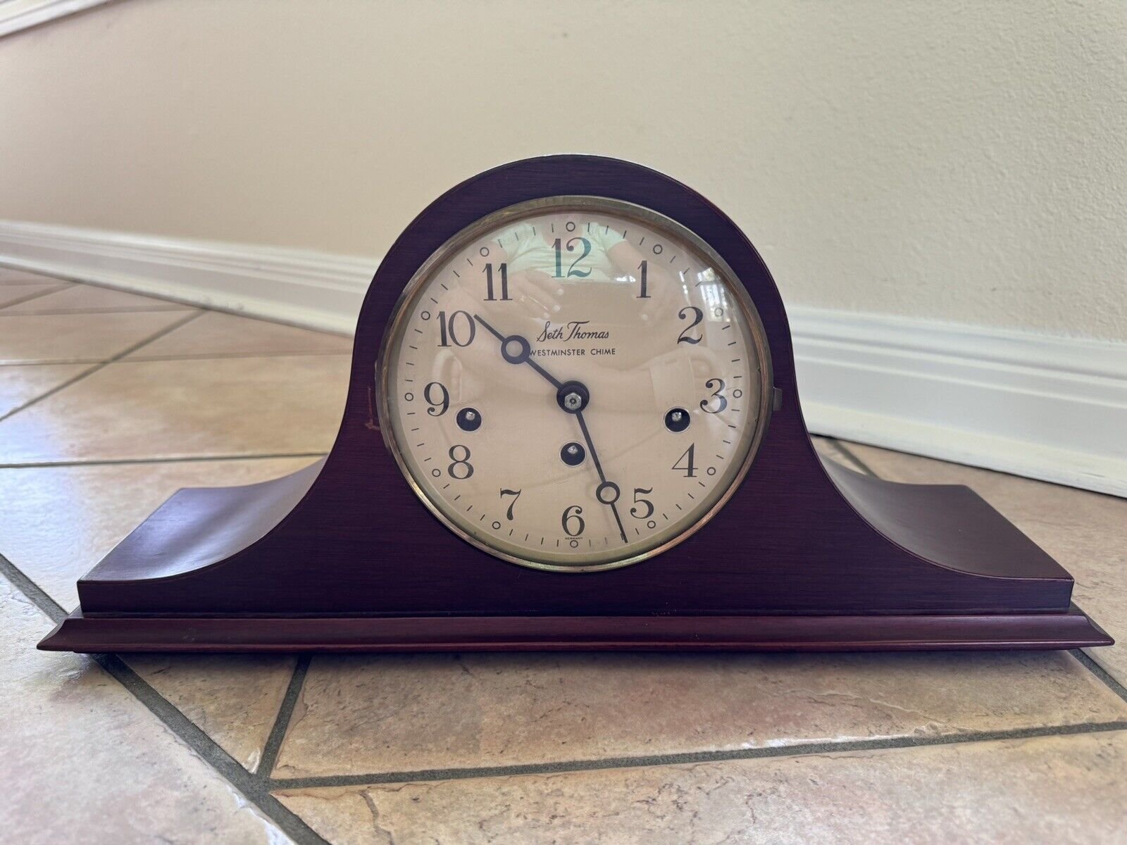 Vintage SETH THOMAS Woodbury 1302 Westminster Chime Mantle Mantel Clock, Key