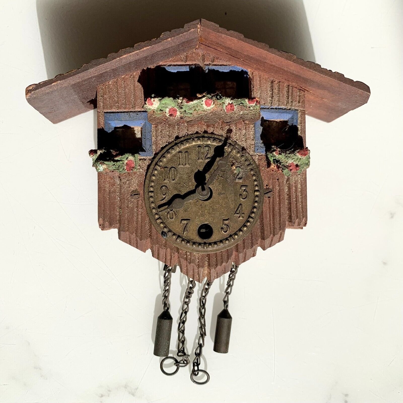 Vintage Wooden Small Mini 3" German Swiss Chalet Hanging Cuckoo Clock READ