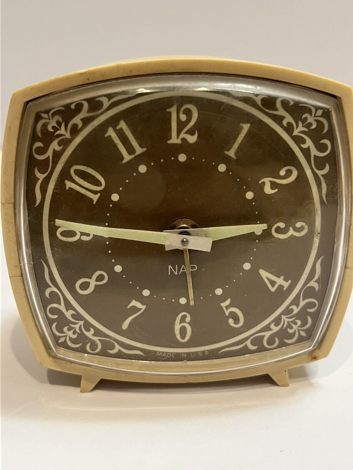 VTG 70s Wind Up Mechanical Alarm Clock Westclox Nap Cream 3 X 3 Works