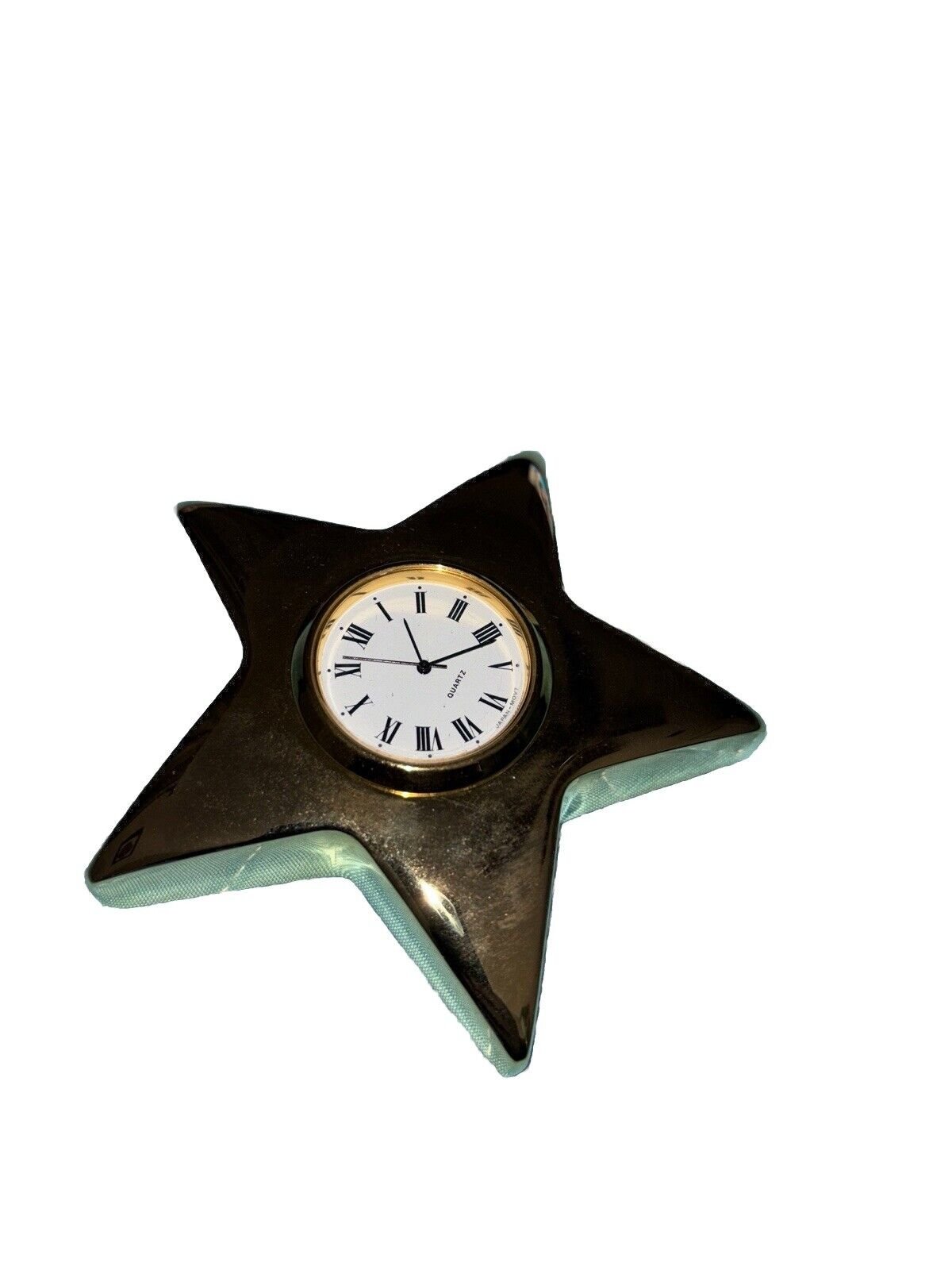 VTG Bombay Star Shaped Clock Desk Clock Paperweight Gold Tone Color New W Box