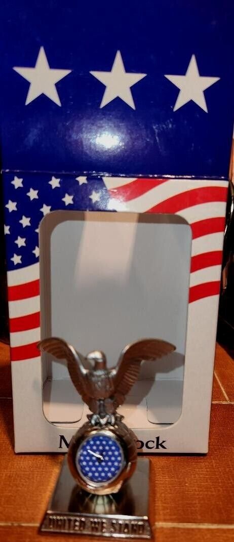 VTG New Quartz Mini Desk Clock Metal Eagle Works Great Republican Democrat USA