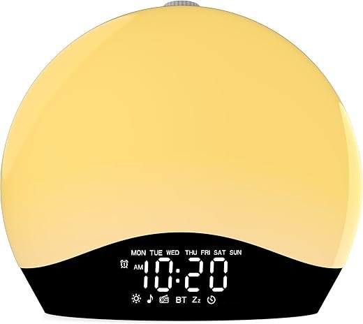 Wake Up Light Sunrise Alarm Clock for Kids, Heavy Sleepers, Bedroom, White Noise Sound Machine with 5W Stereo Bluetooth Speaker, 25 Natural Sounds, Dual Alarms, 17 Color Night Lights, Ideal for Gift