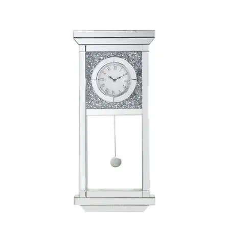 Wall Clock, Pendulum Wall Clock with Mirrored and Faux Diamonds, Grandfather Wall Clock for Living