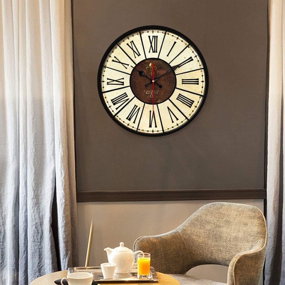 Wall Clock Silent Non Ticking Retro Wall Clock, Vintage Colorful France Paris French Country Tuscan Style Rome Or Arabic Numerals Design Silent Wooden Home Wall Clock Mediterranean Style Craft Decor,E