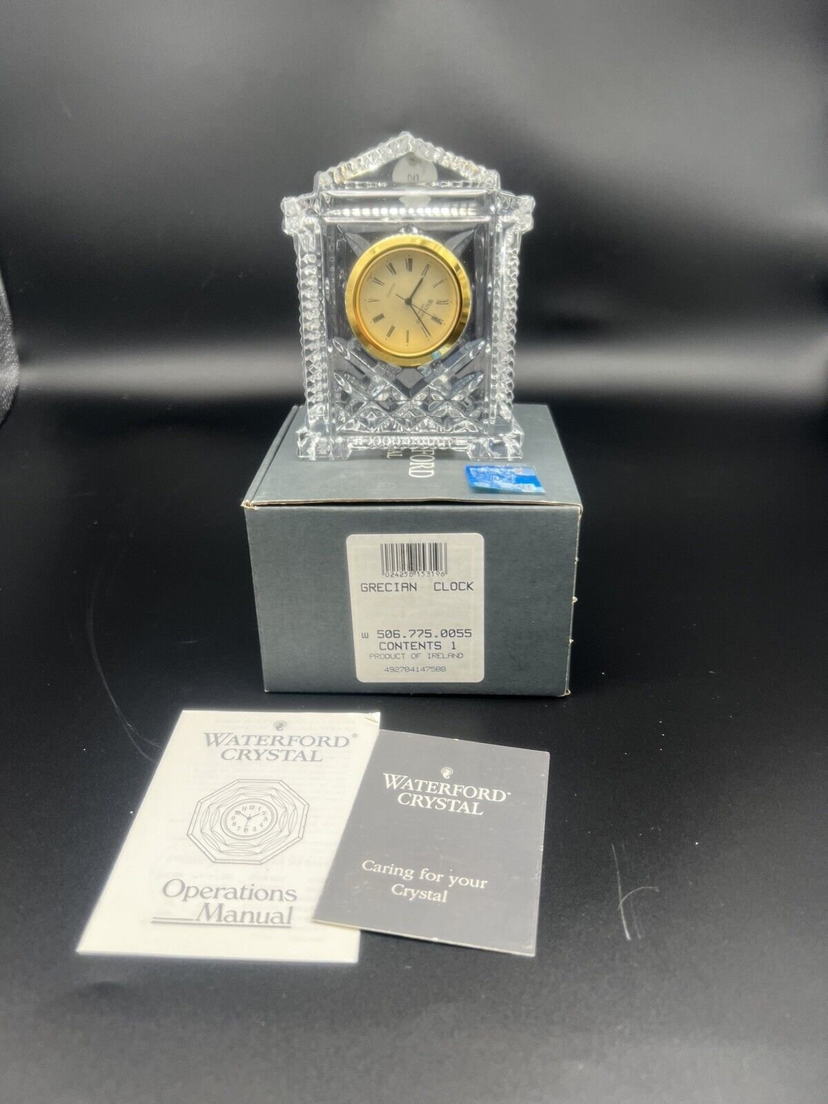 WATERFORD CRYSTAL GRECIAN DESK SHELF CLOCK
