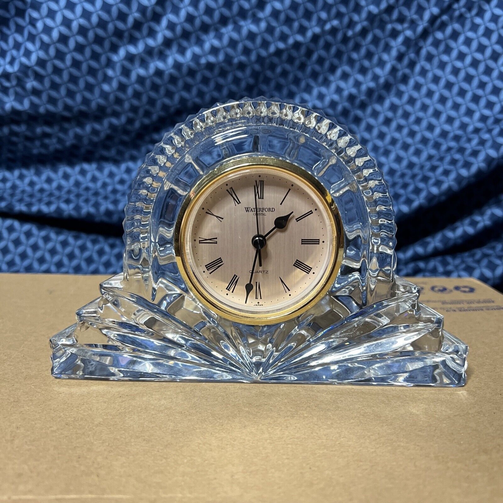 Waterford Crystal Wharton Small Desk Clock Cut Fan Ribbed NEEDS BATTERY