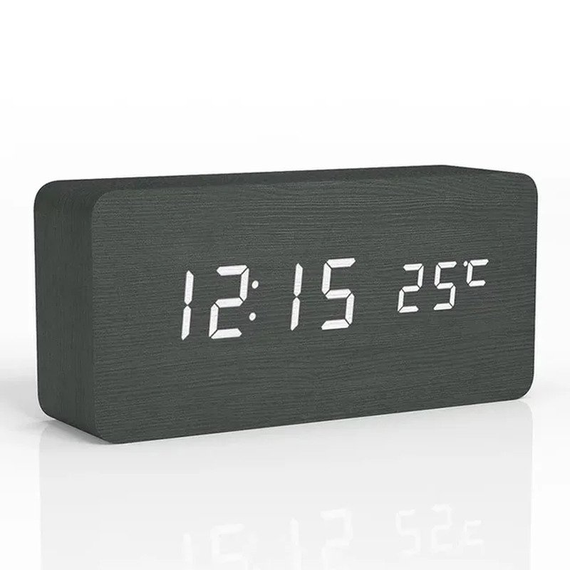 Wooden Digital Alarm Clock, LED Alarm Clock with Temperature Desk Clocks for Off
