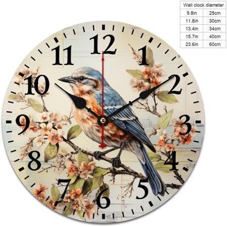 Wooden Wall Clock Retro Vintage Bird French Country Tuscan Style Round Vint